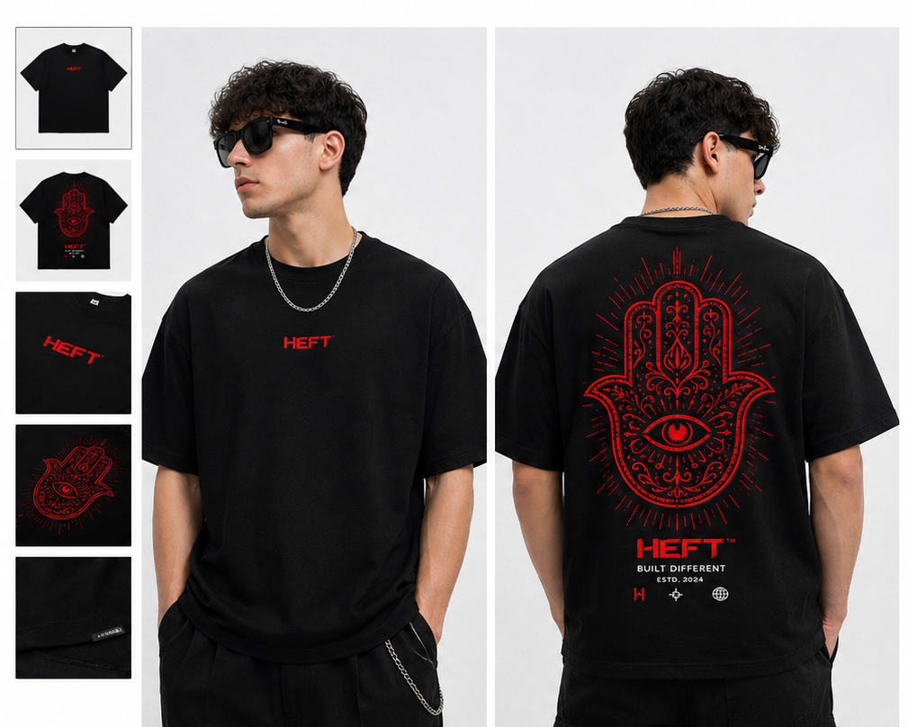 HEFT Hamsa Oversized Graphic T-Shirt Black Red | Premium Streetwear Tee